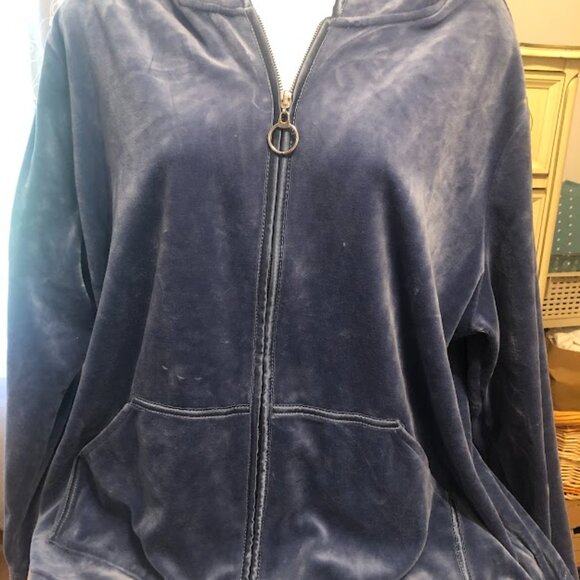 Blue Velour Hoodie Jacket by Jones New York - size 2X - Picture 2 of 12